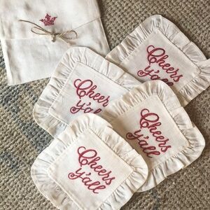 European Linen “Cheers Y’all” coasters.